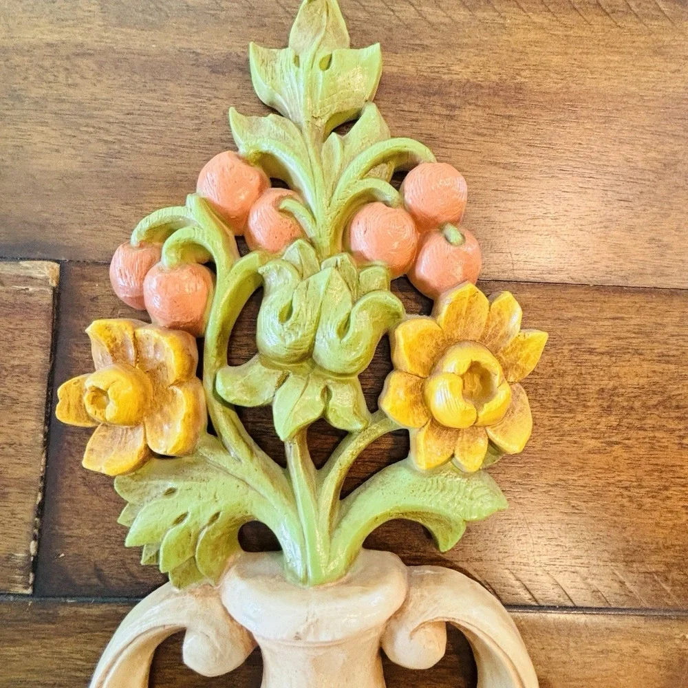 Vintage Homco Burwood Floral Sconce Candle Holders Pair Syroco Style USA‎ 4104
